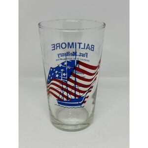 VTG Baltimore Fort McHenry & USS Constellation Souvenir Glass Tumbler Navy Ship